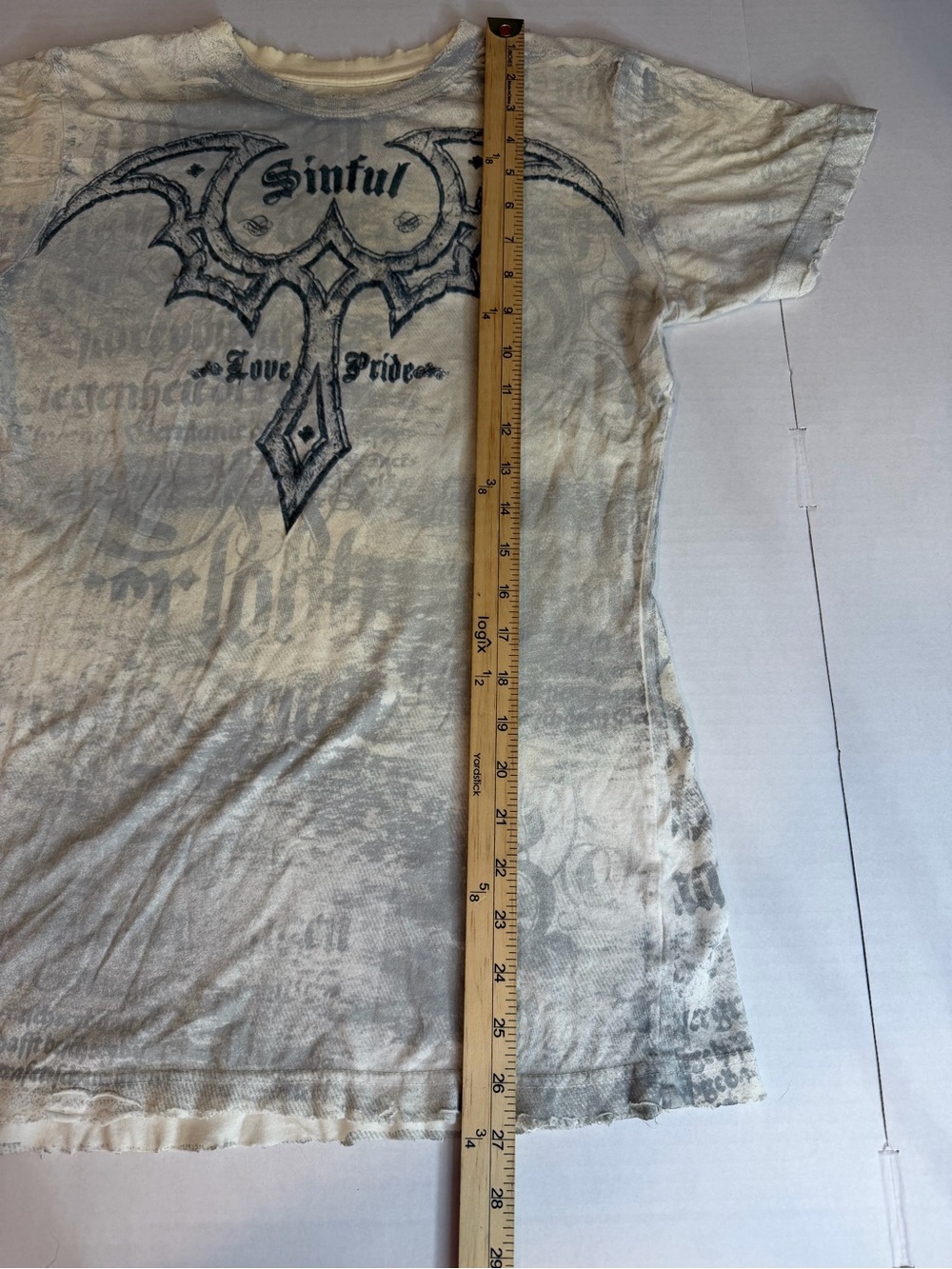 Sinful Affliction Love & Pride Vintage Y2K Tee Cream Gray XL - Picture 6 of 9
